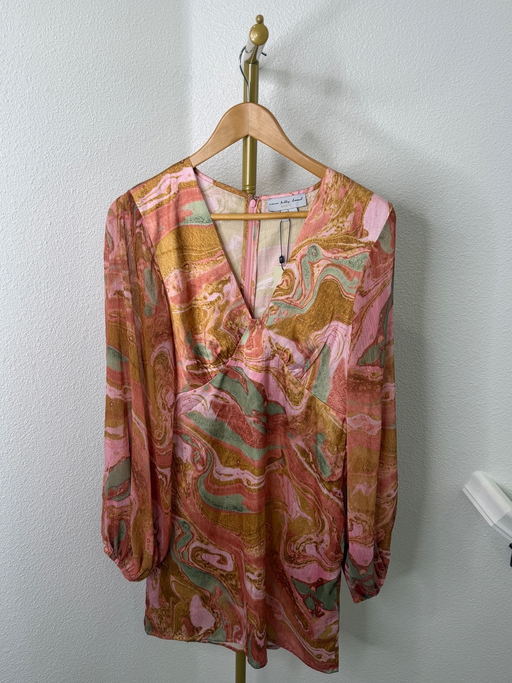 NWT Never Fully Dressed Monique Marble Print Mini Dress Pink Swirl Retro Size 8